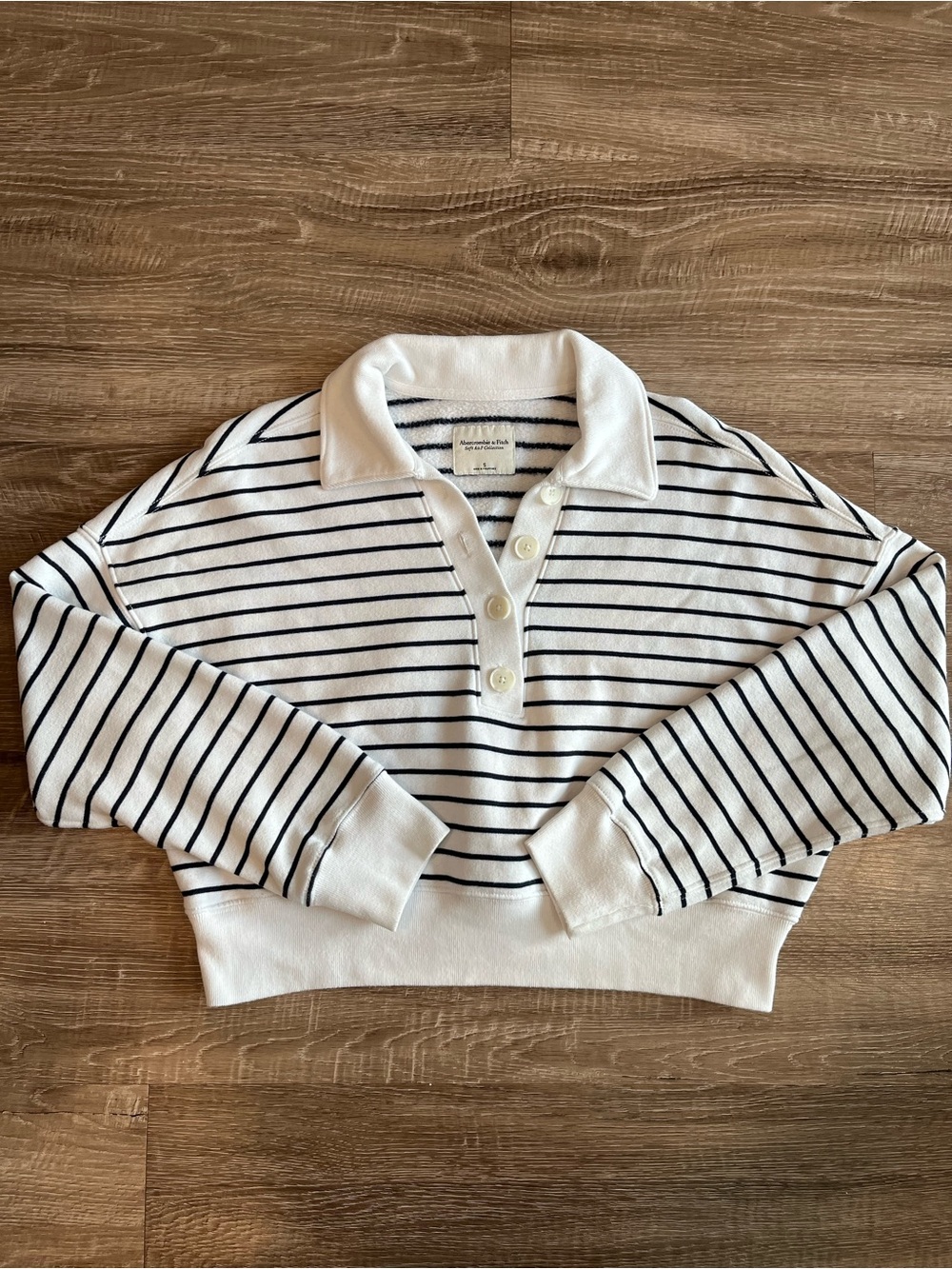 Abercrombie & Fitch Cropped Striped Sweatshirt Navy White Nautical